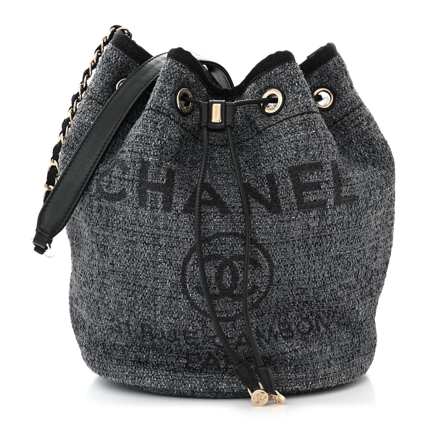 Lurex Boucle Deauville Drawstring Bag Black