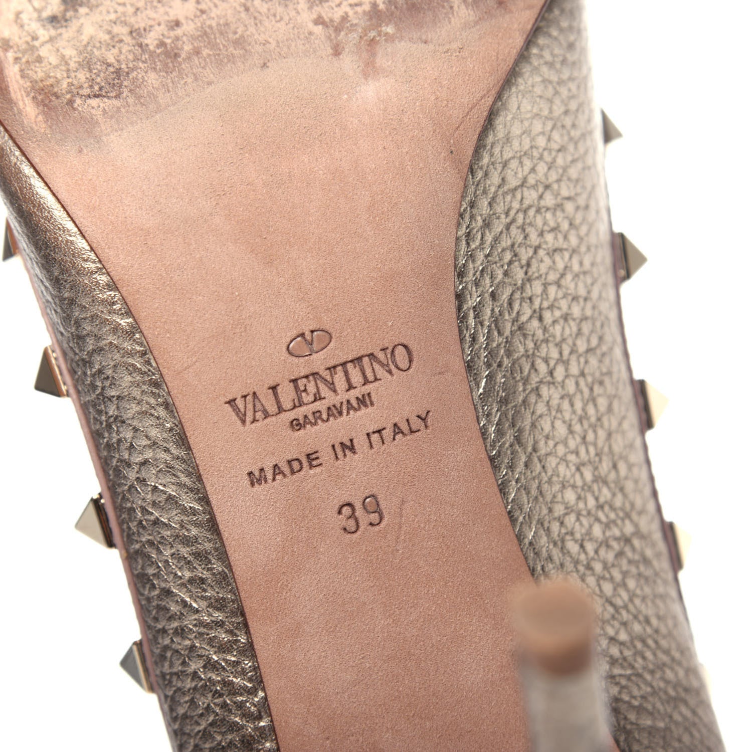 Valentino Garavani Metallic Pebbled Calfskin Rockstud 100mm Pumps 39 Sasso Poudre 6 of 9