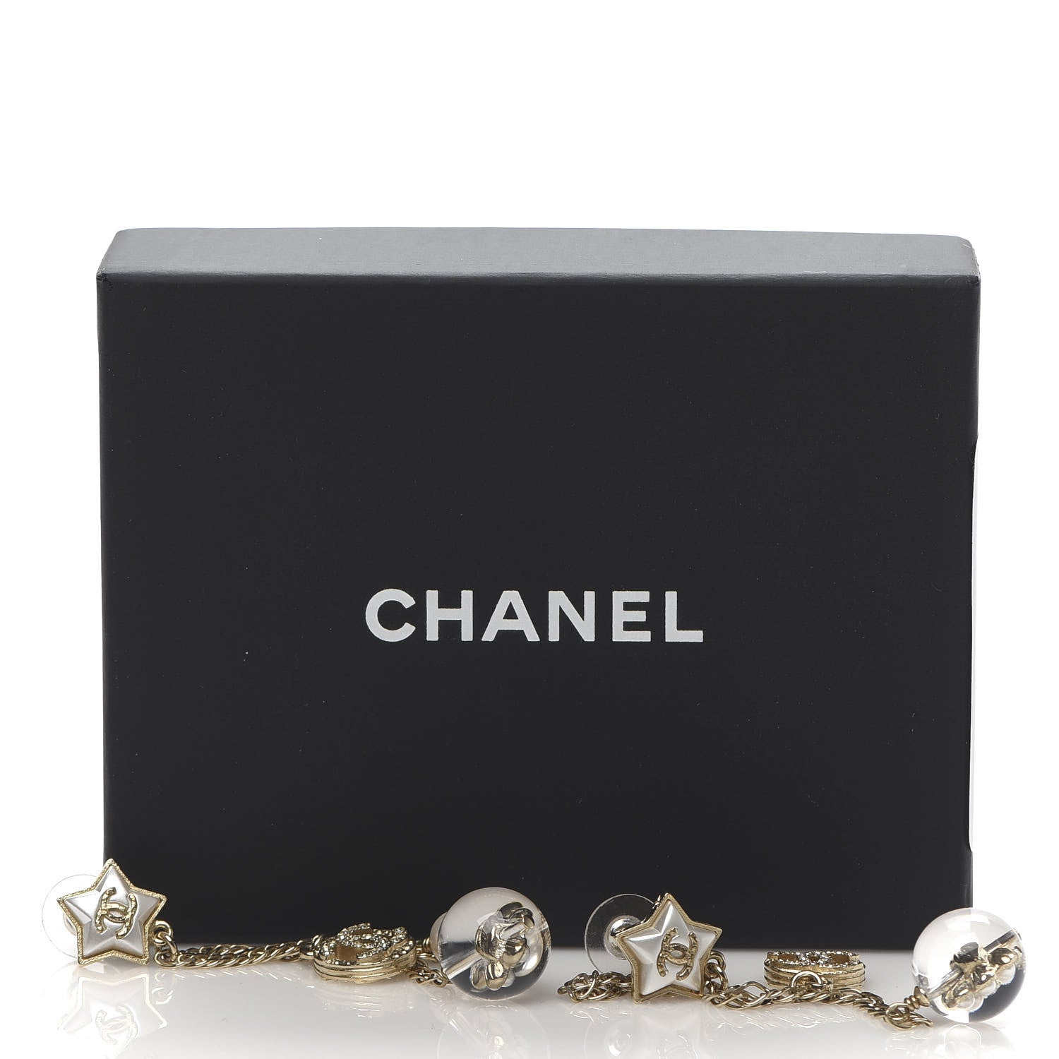 Chanel Crystal Pearl Resin CC Star Dangle Earrings Gold 5 of 5