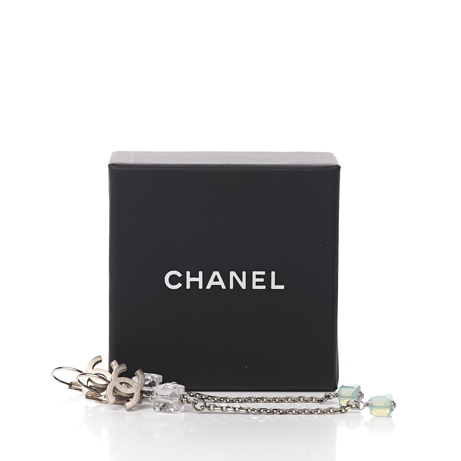Chanel Crystal CC Dangle Earrings Silver Blue 5 of 5