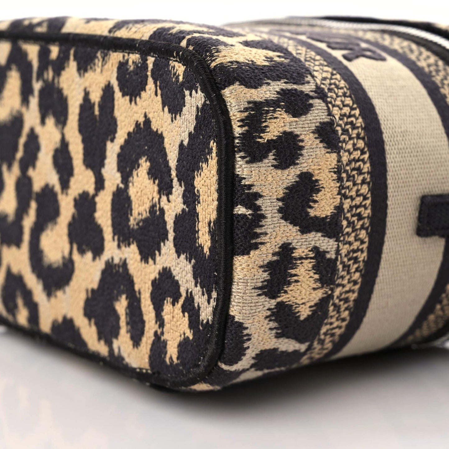 Canvas Mizza Embroidered Small Leopard Travel Vanity Case Beige