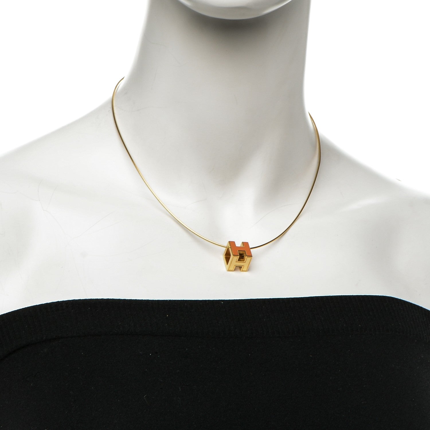 Hermes Gold Lacquered Cage d'H Pendant Necklace Orange 2 of 8