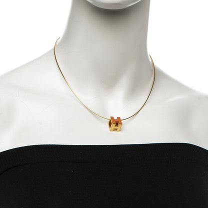 Hermes Gold Lacquered Cage d'H Pendant Necklace Orange 2 of 8