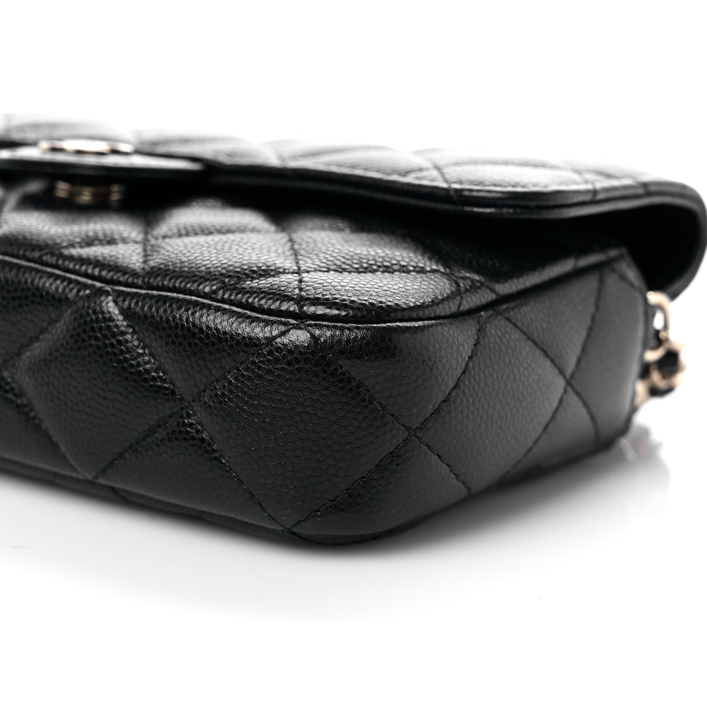 Caviar Quilted Flap Phone Holder With Chain Black