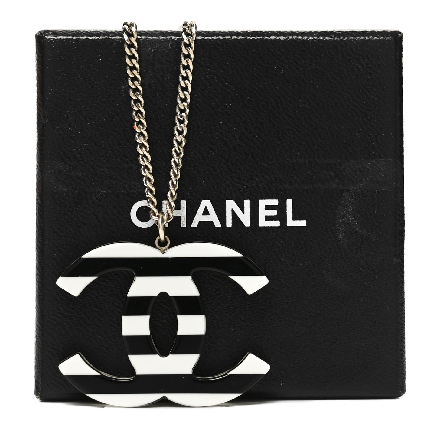 Enamel Pearl CC Charms Pendant Necklace Black White Gold