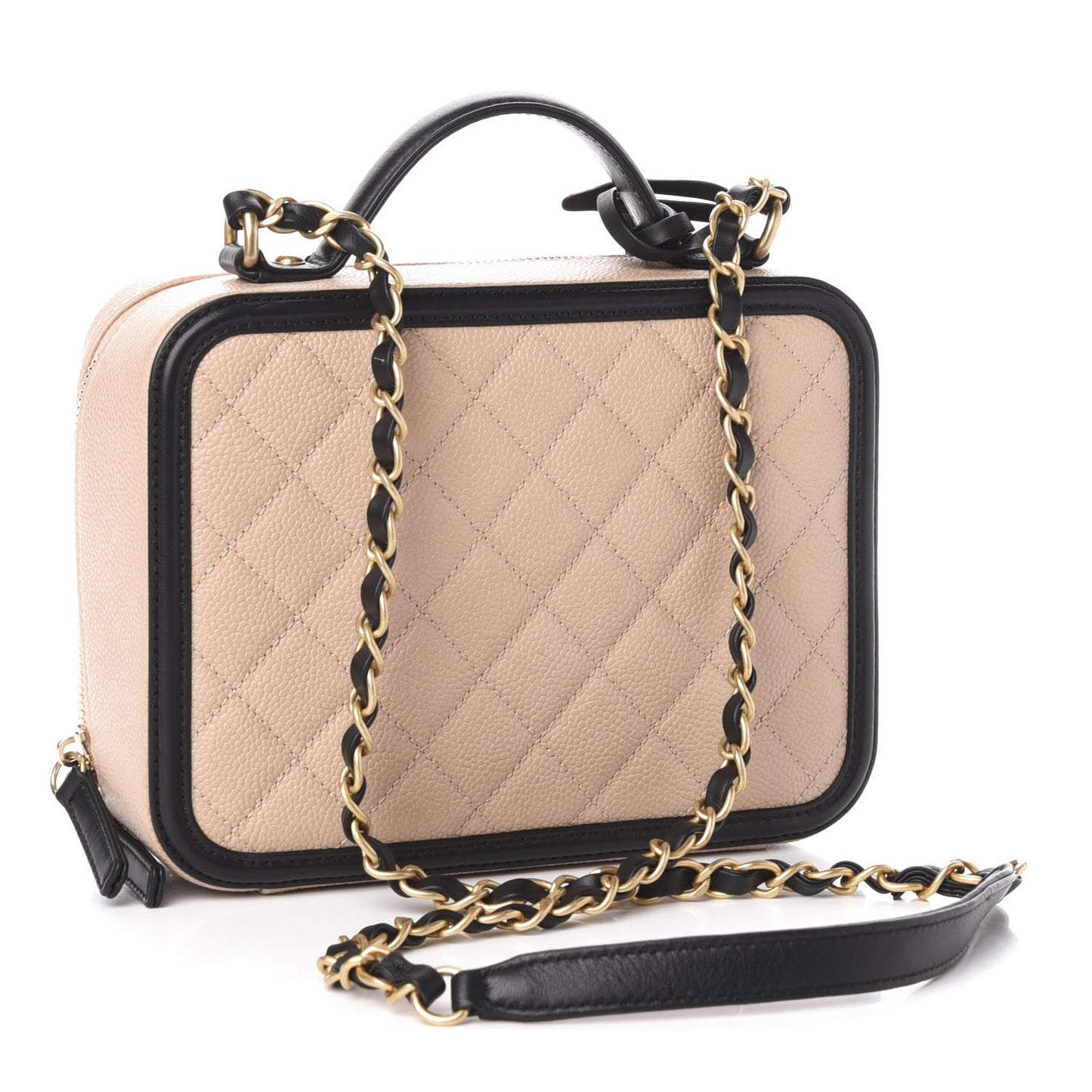 Caviar Quilted Medium CC Filigree Vanity Case Beige Black