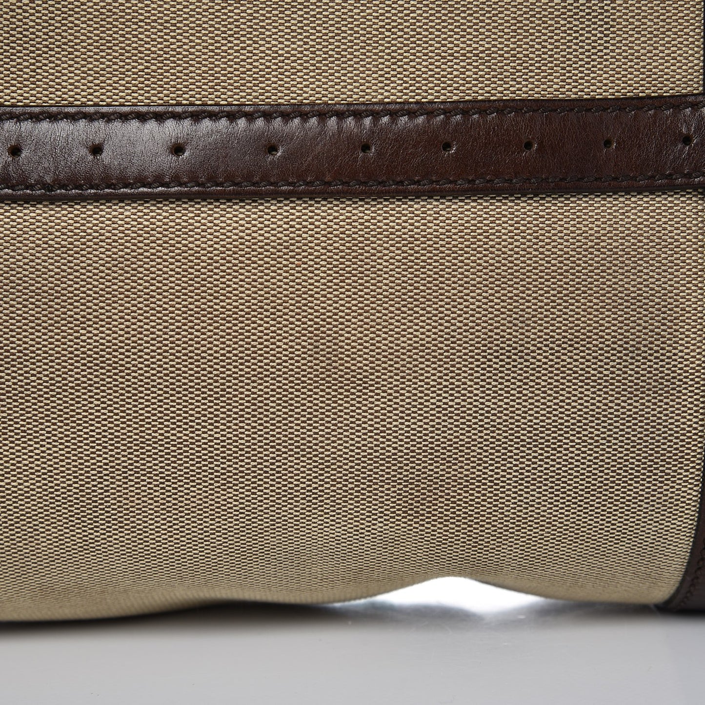 Canvas Calfskin Web GG Reins Zip Up Tote Bag Tan Brown