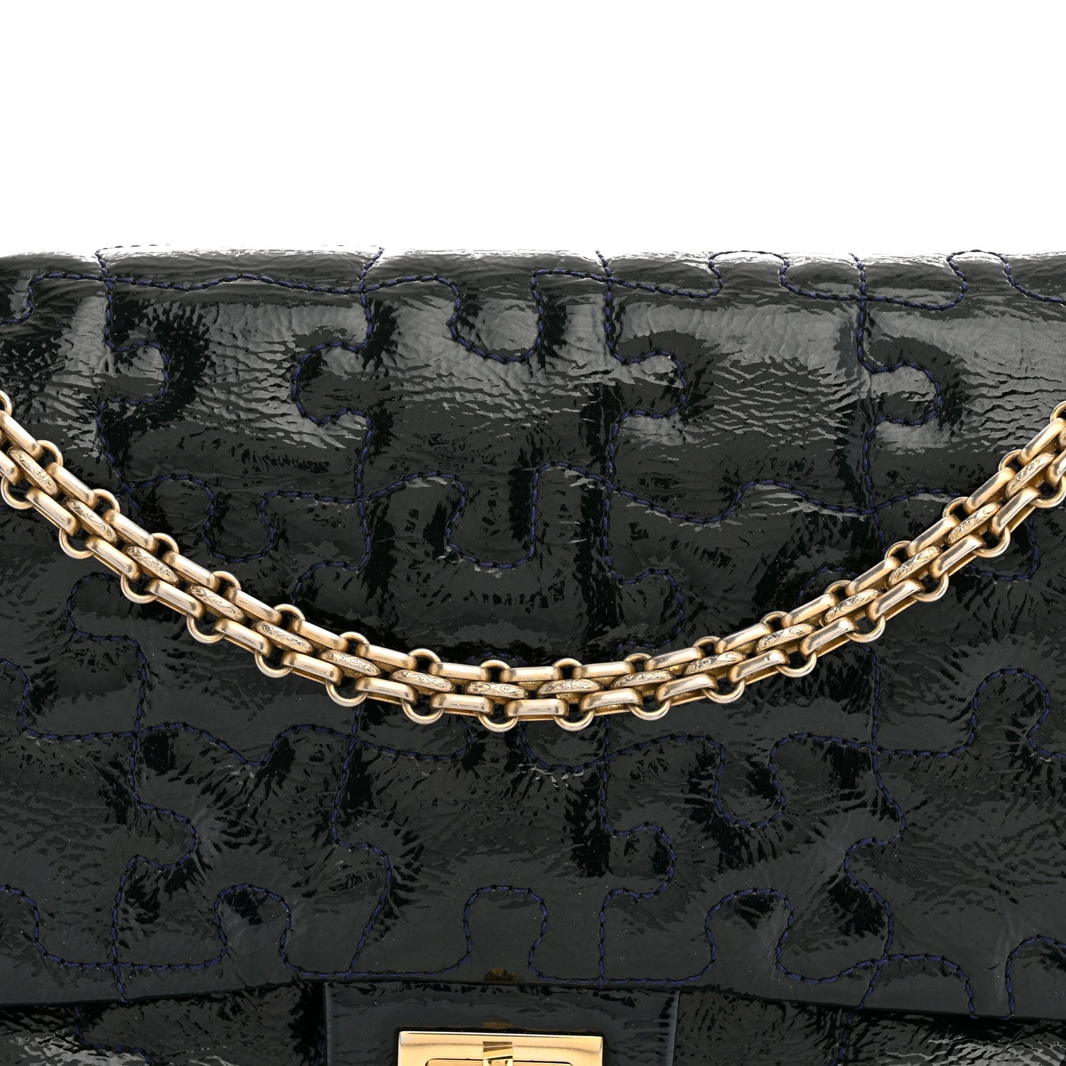 Chanel Crackled Patent Calfskin Puzzle 2.55 Reissue 226 Flap Blue 8 of 10