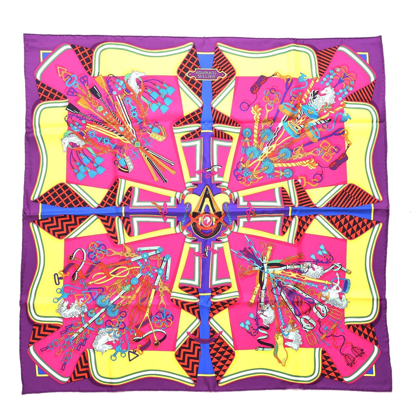 Silk Bouquets Sellier Scarf 90 Violet Jaune Vif Fuchsia