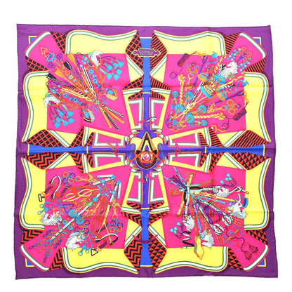 Hermes Silk Bouquets Sellier Scarf 90 Violet Jaune Vif Fuchsia 1 of 8