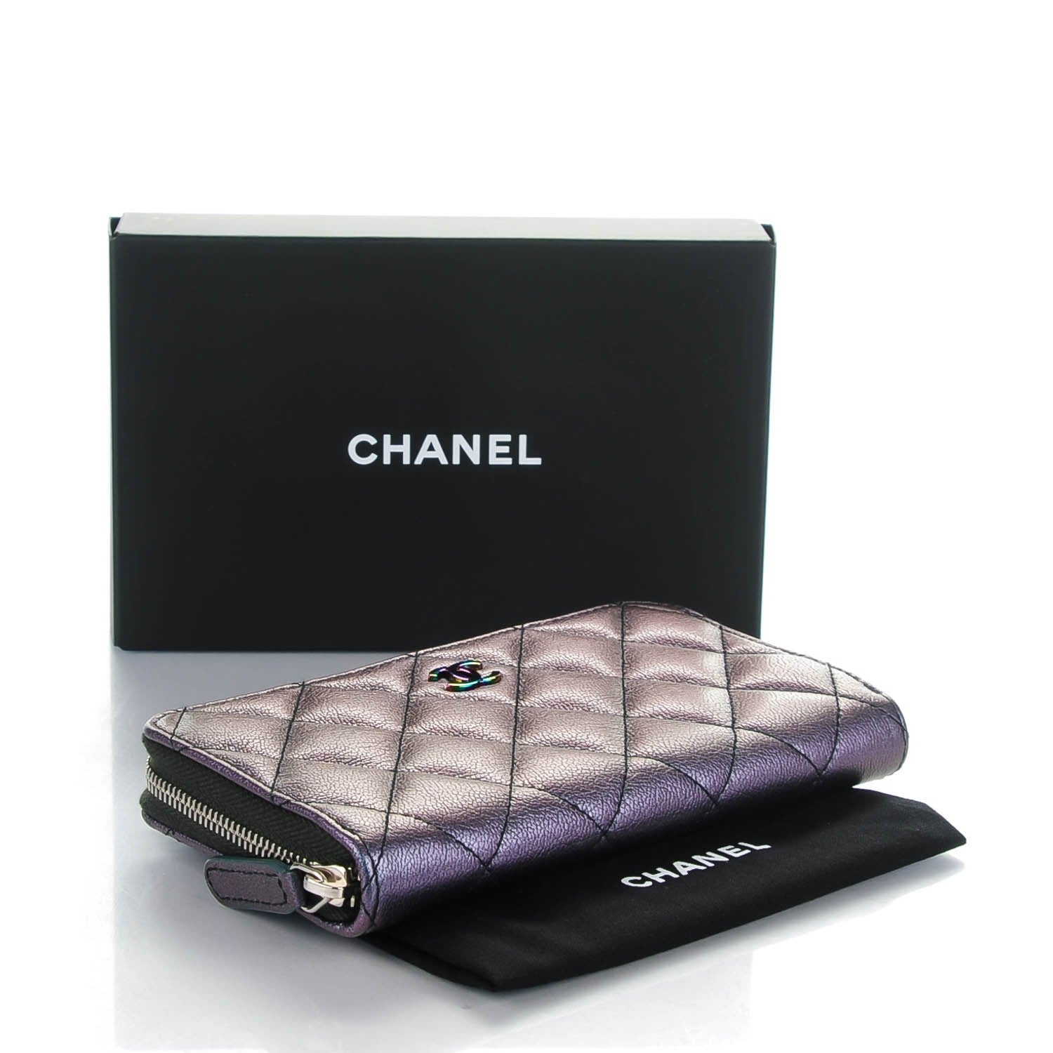 Chanel Iridescent Goatskin Quilted Small Zip Around Wallet Purple 4 of 8