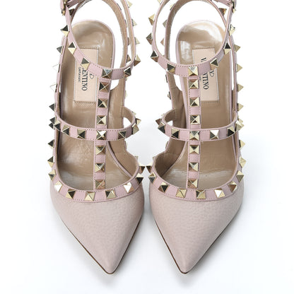 Valentino Garavani Pebbled Calfskin Rockstud Ankle Strap Pumps 36 Poudre 6 of 11