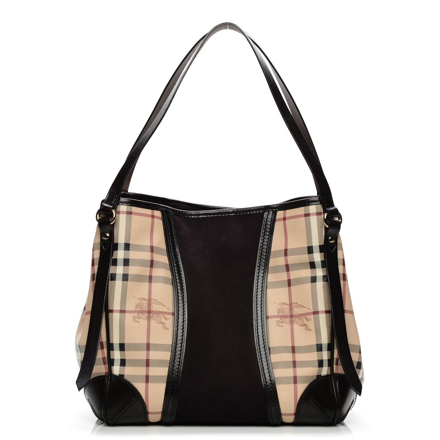 Suede Haymarket Check Colorblock Small Canterbury Tote Dark Brown