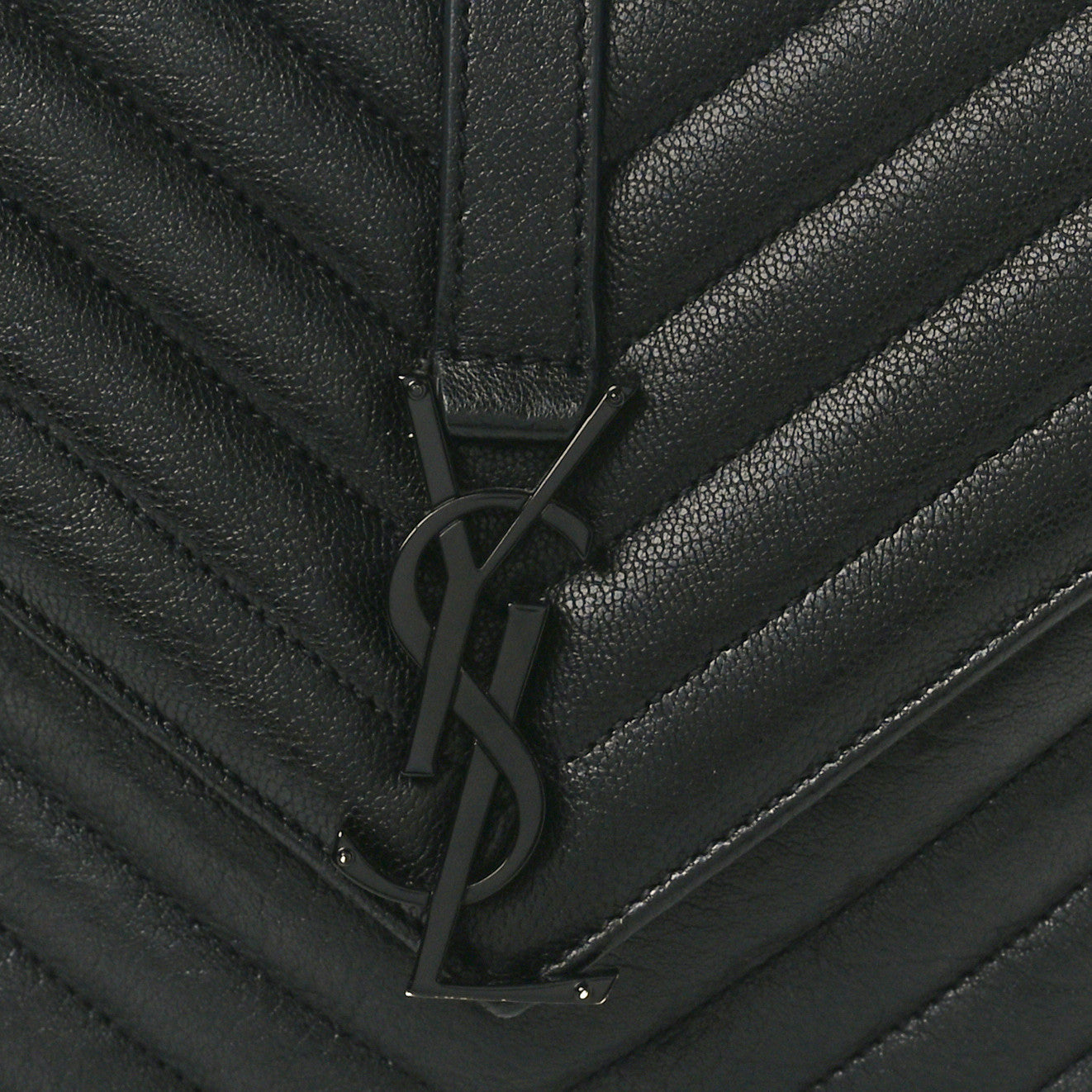 Sheepskin Matelasse Chevron Monogram Monochrome Medium College Bag Black