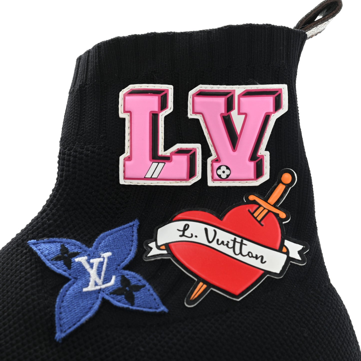 Stretch Fabric LV Black Heart Sock Sneaker 37.5 Black