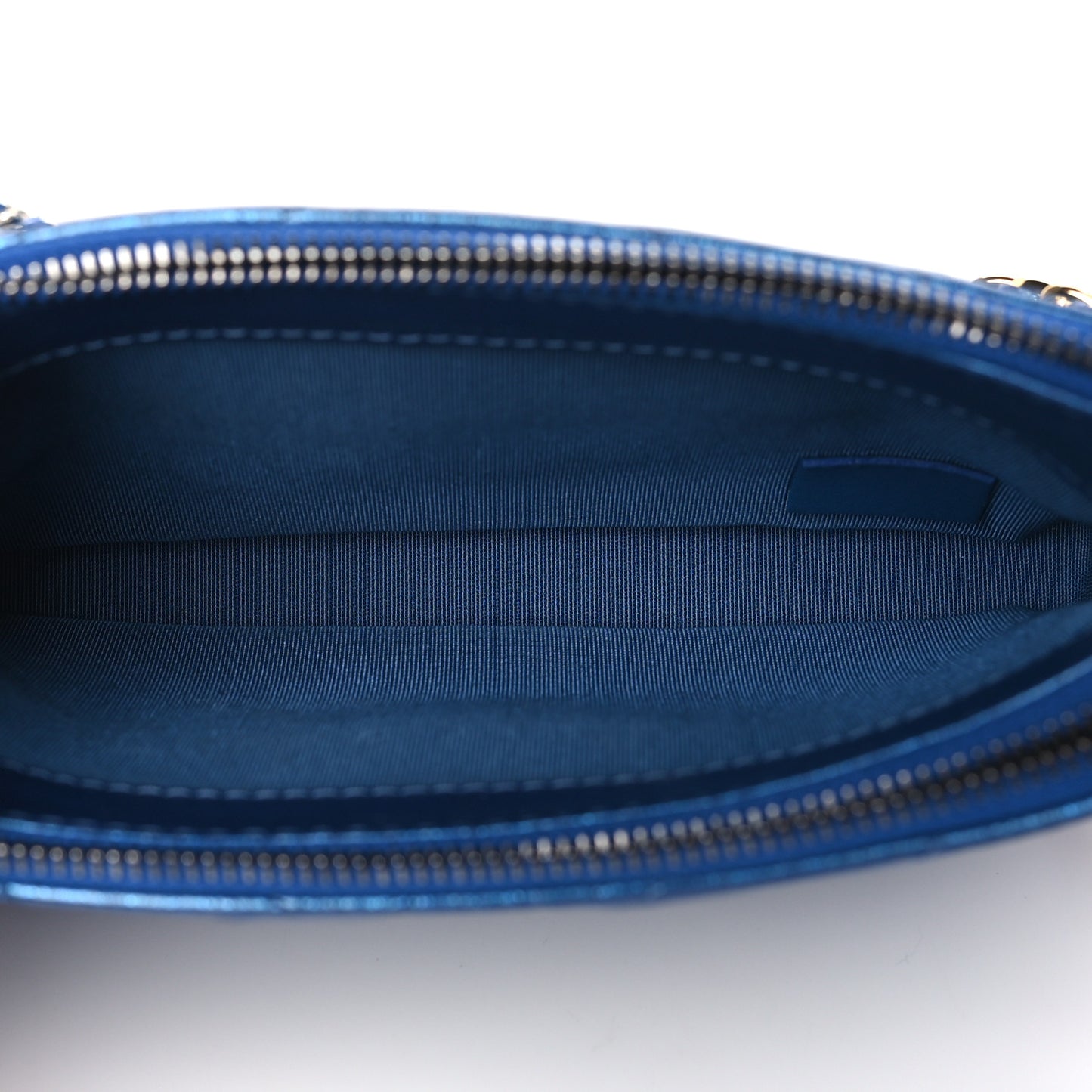 Iridescent Aged Calfskin Chevron Quilted Small Gabrielle Clutch With Chain Blue