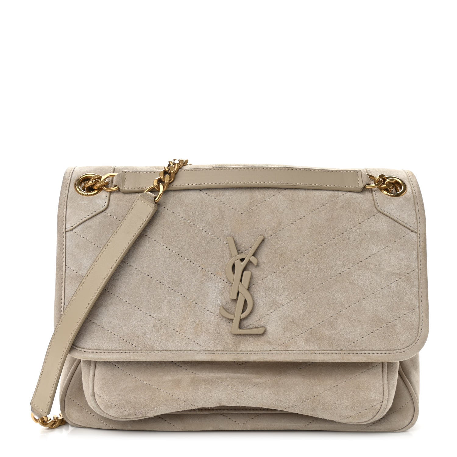 Saint Laurent Suede Monogram Medium Niki Chain Satchel Light Beige 1 of 9