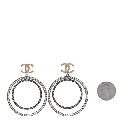 Chanel Crystal CC Circle Drop Earrings Silver Gold 2 of 4