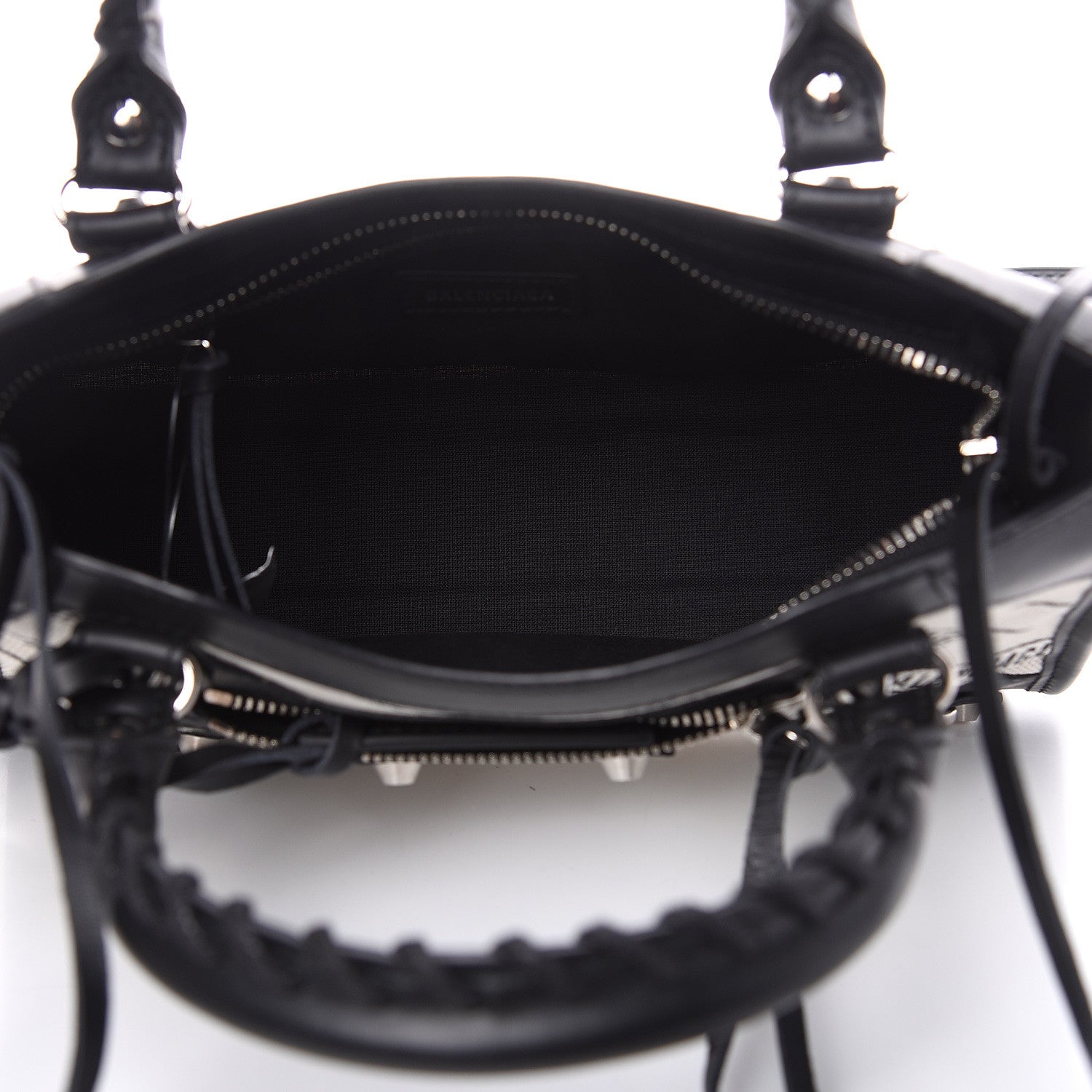 Balenciaga Canvas Satin Calfskin Diagonal Allover Logo Print Classic Silver Hardware Mini City Natural Black 5 of 10