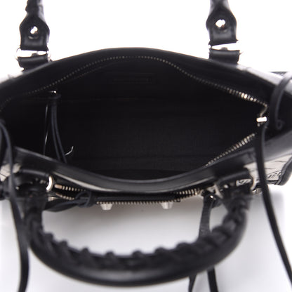 Balenciaga Canvas Satin Calfskin Diagonal Allover Logo Print Classic Silver Hardware Mini City Natural Black 5 of 10