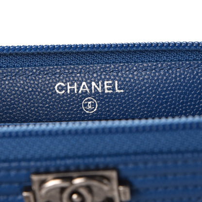 Chanel Caviar Quilted Boy Small Zip Around Wallet Blue 6 of 9