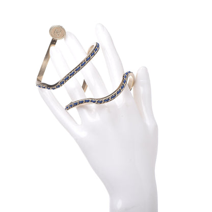 Chanel Lambskin Chain Pearl CC Cuff Navy Gold 2 of 4