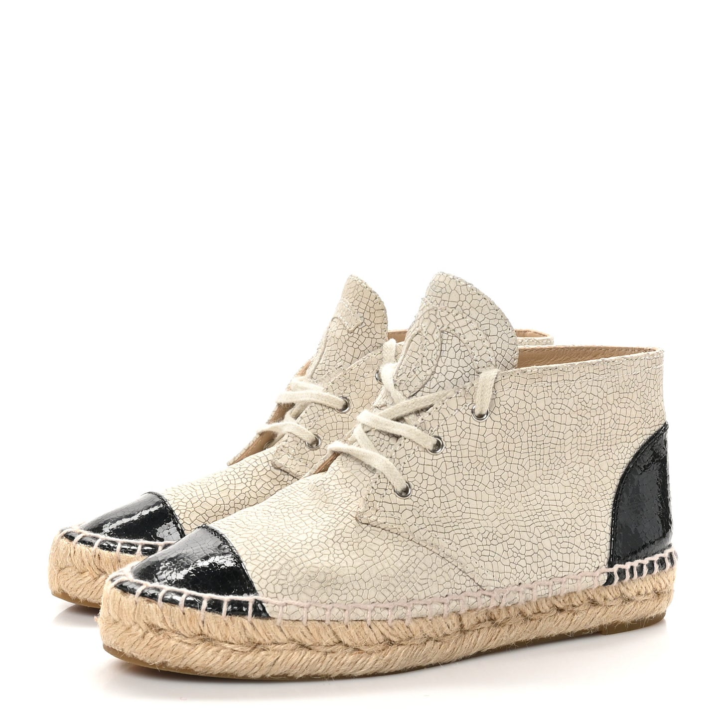 Crackled Calfskin High Top Espadrilles 35 Light Beige Black