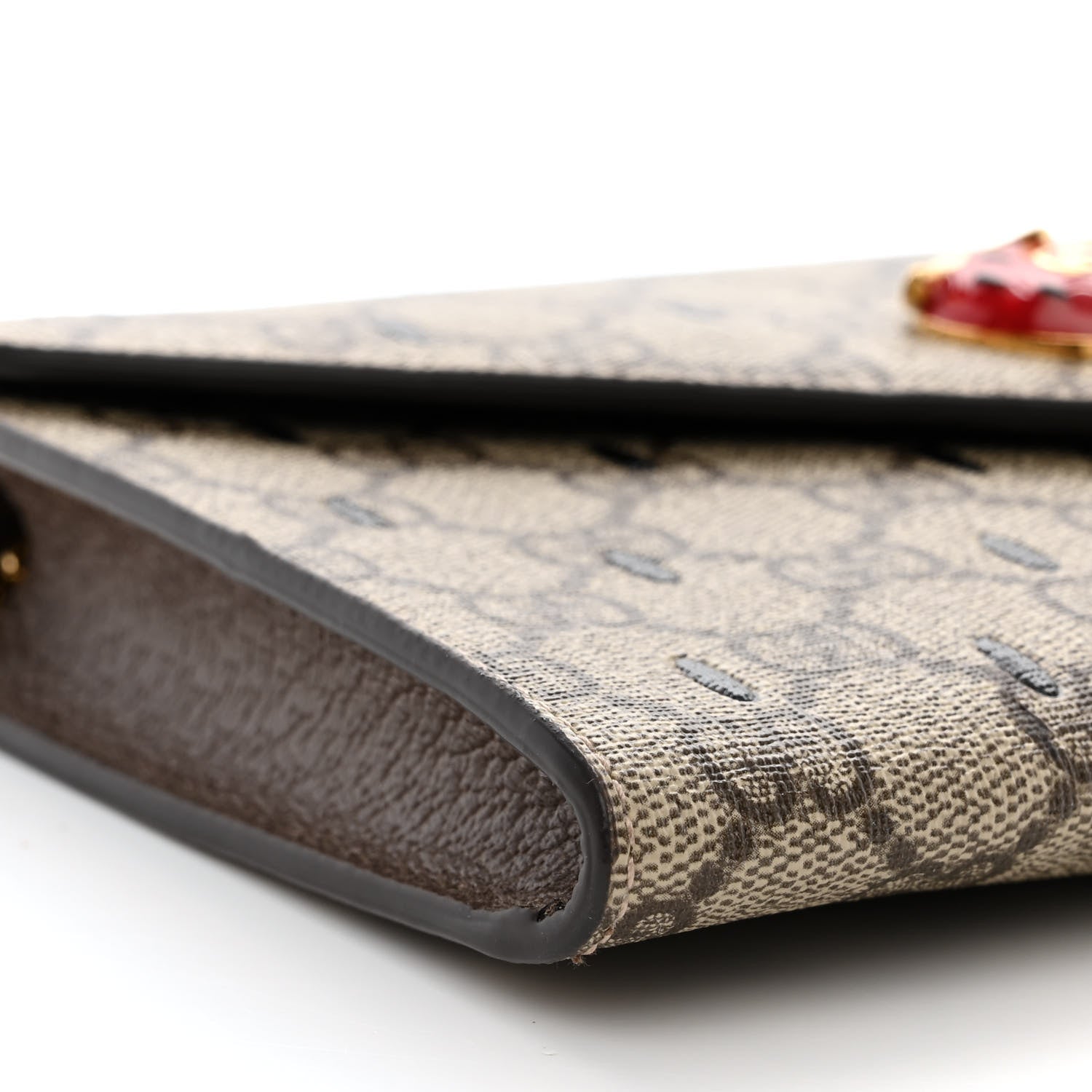 Gucci GG Supreme Monogram Strawberry Seed Textured Dollar Calfskin Enamel Double G Strawberry Wallet On Chain Beige Ebony Black New Acero Hibiscus Red 9 of 10