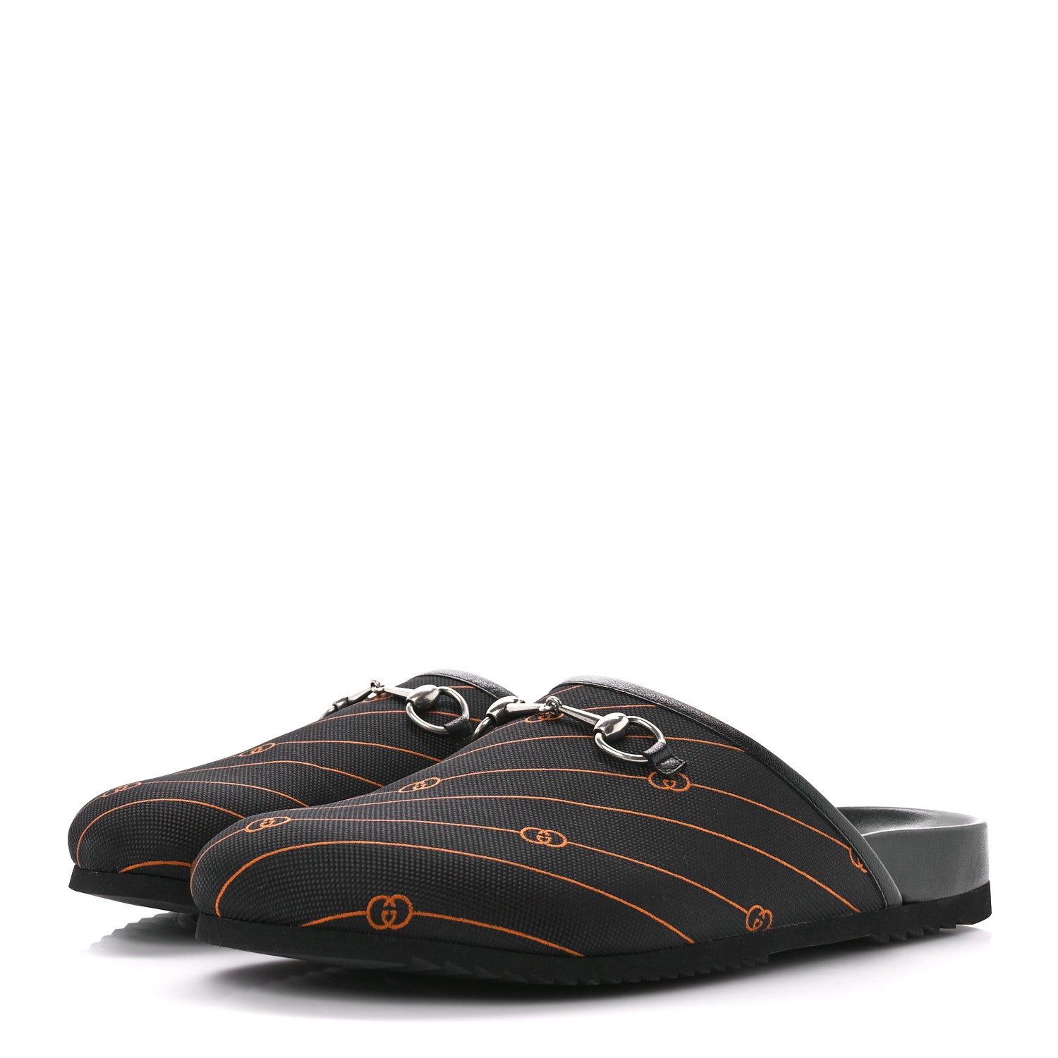 Gucci Vintage Jacquard Diagonal GG Horsebit Mens River Mule Slippers 13 Black Orange 3 of 11