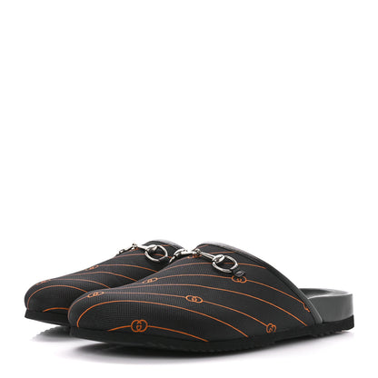 Gucci Vintage Jacquard Diagonal GG Horsebit Mens River Mule Slippers 13 Black Orange 3 of 11