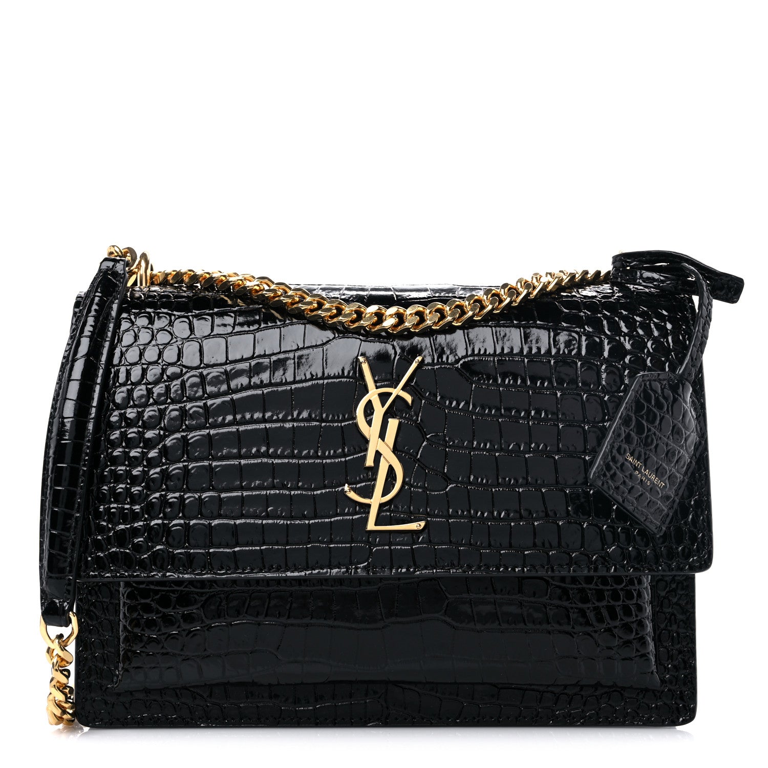 Saint Laurent Calfskin Crocodile Embossed Medium Monogram Sunset Black 1 of 9