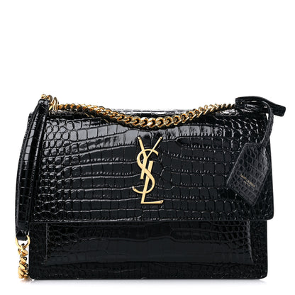 Saint Laurent Calfskin Crocodile Embossed Medium Monogram Sunset Black 1 of 9