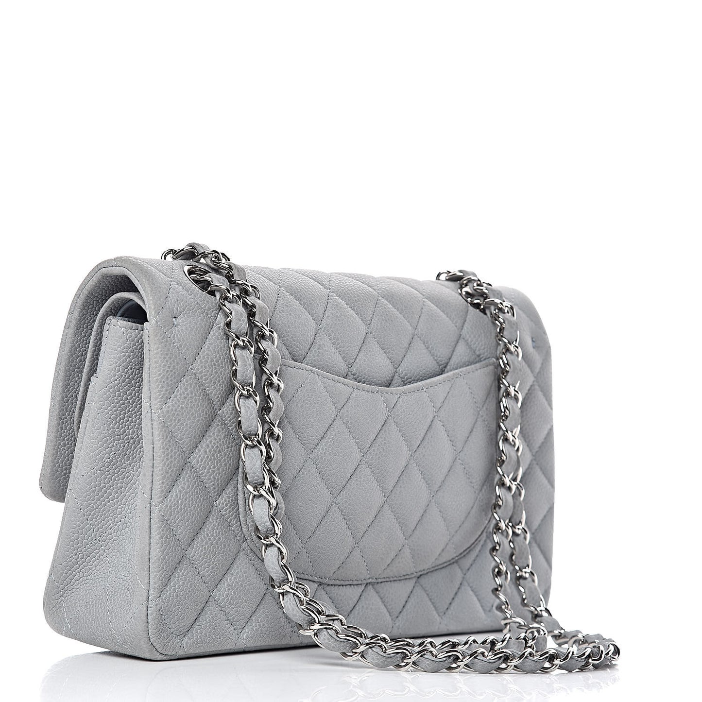 Iridescent Caviar Quilted Medium Double Flap Light Grey