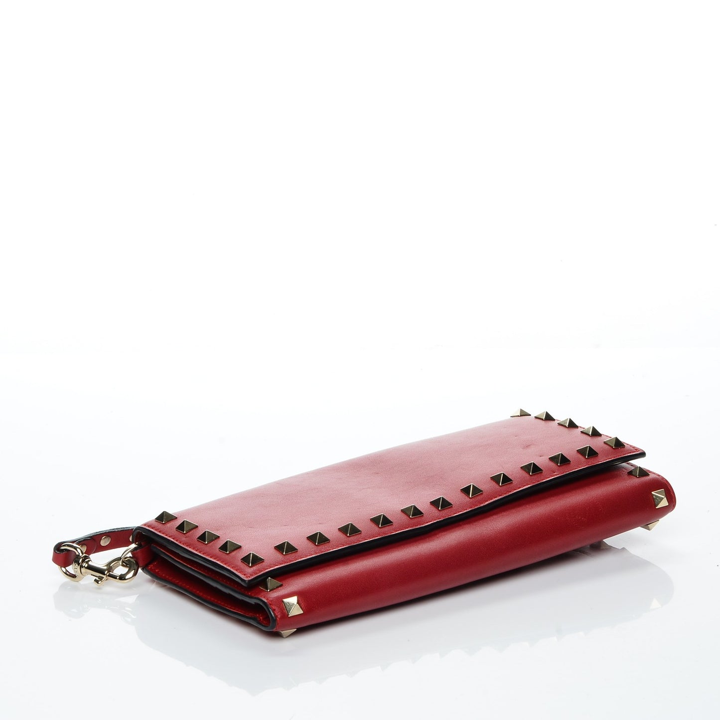Calfskin Rockstud Travel Wallet Red