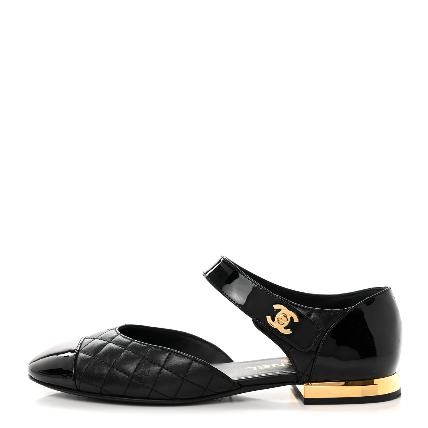 Patent Lambskin Quilted Cap Toe Ballerina Flats 37 Black