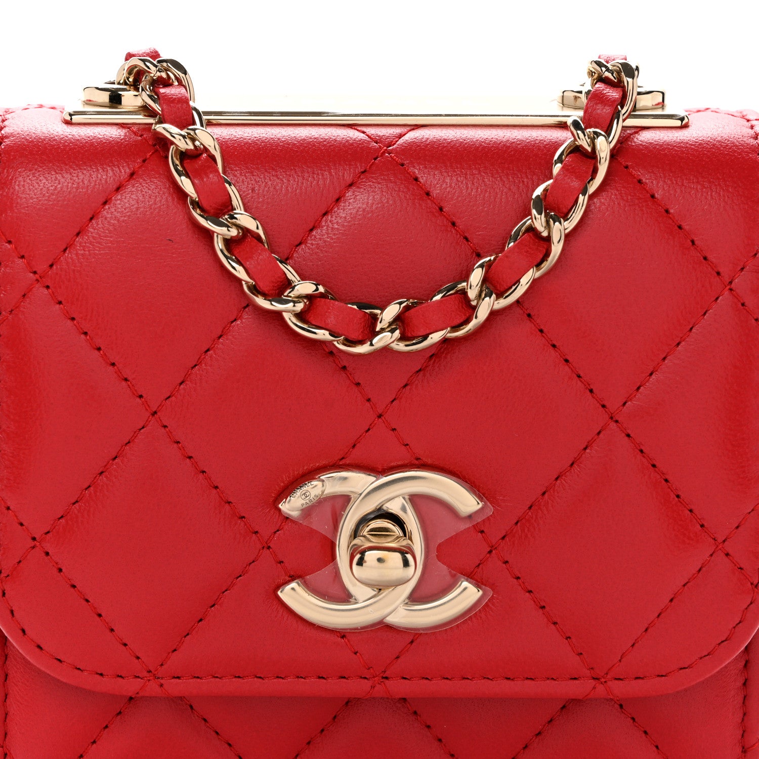 Chanel Lambskin Quilted Mini Trendy CC Clutch With Chain Red 6 of 11