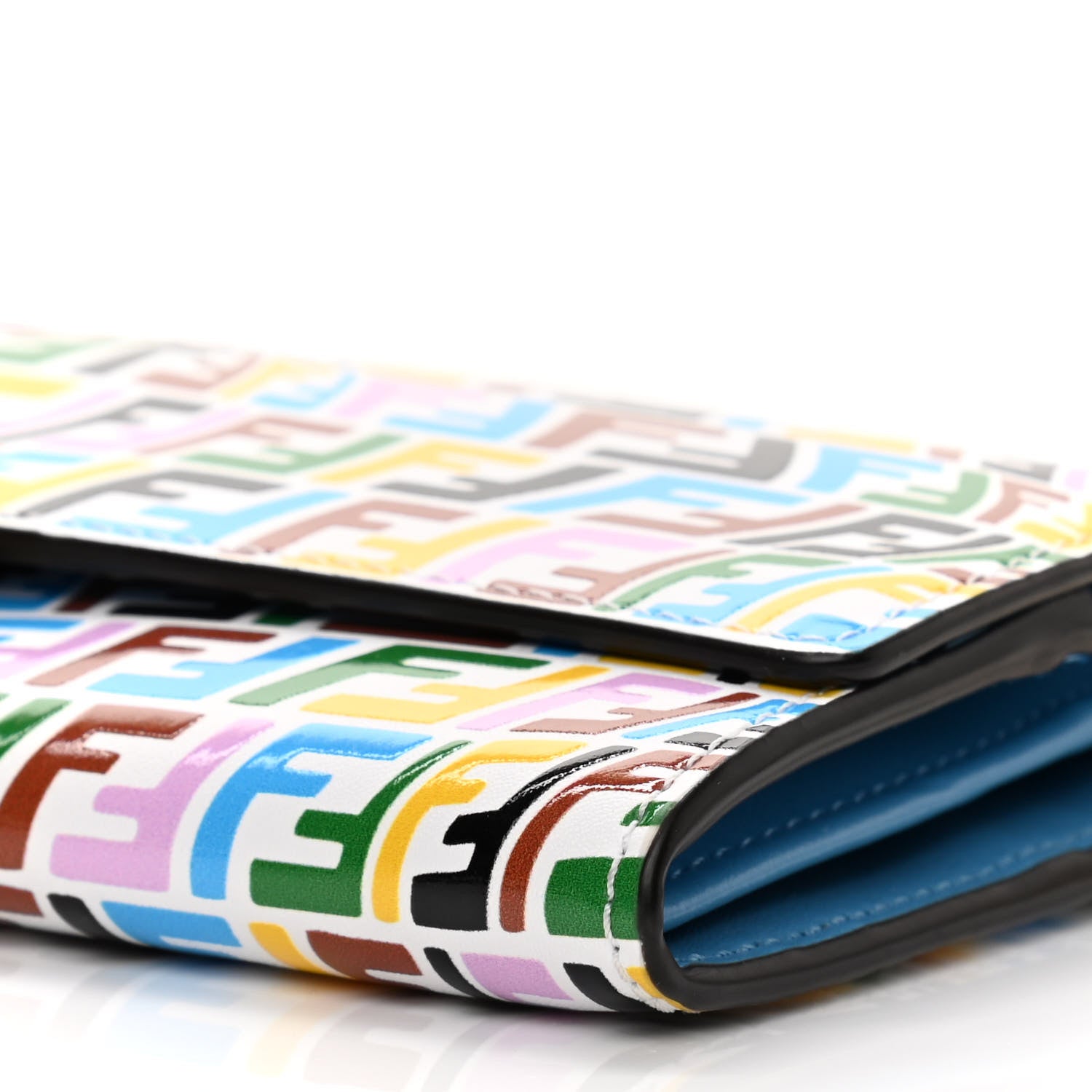Fendi X SARAH COLEMAN Vitello Liberty Ceylon Micro FF Fish Eye Embossed Continental Envelope Wallet On Chain Multicolor Cyber Blue 10 of 11