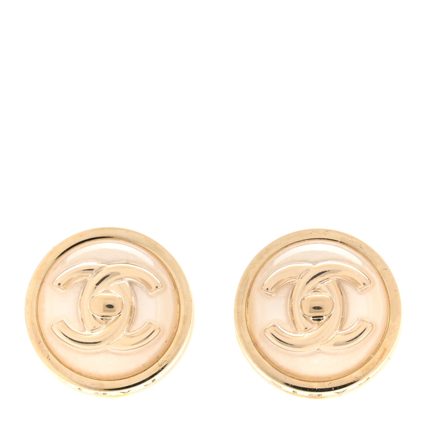 Resin CC Turnlock Earrings White Gold