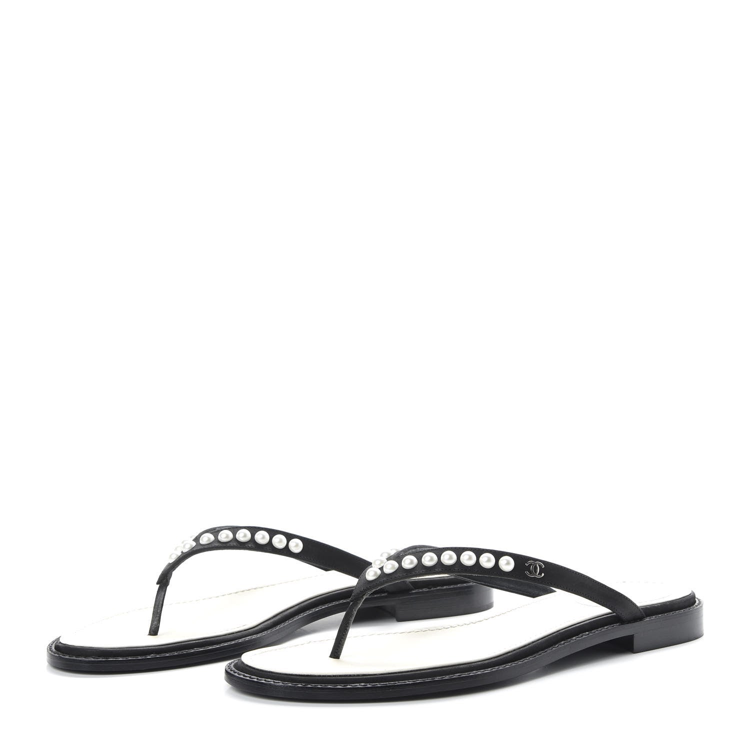 Chanel Suede Pearl Thong Sandals 42 Black 3 of 9