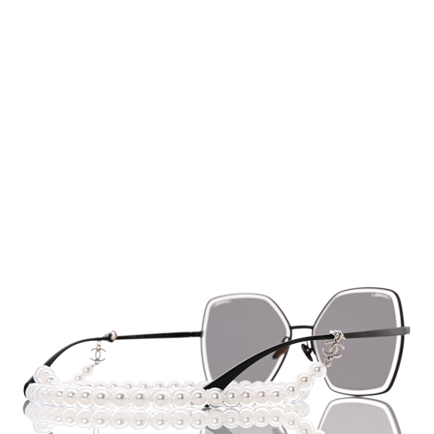 Chanel Metal Butterfly Removable Pearl Chain Sunglasses 4262 Black 4 of 8