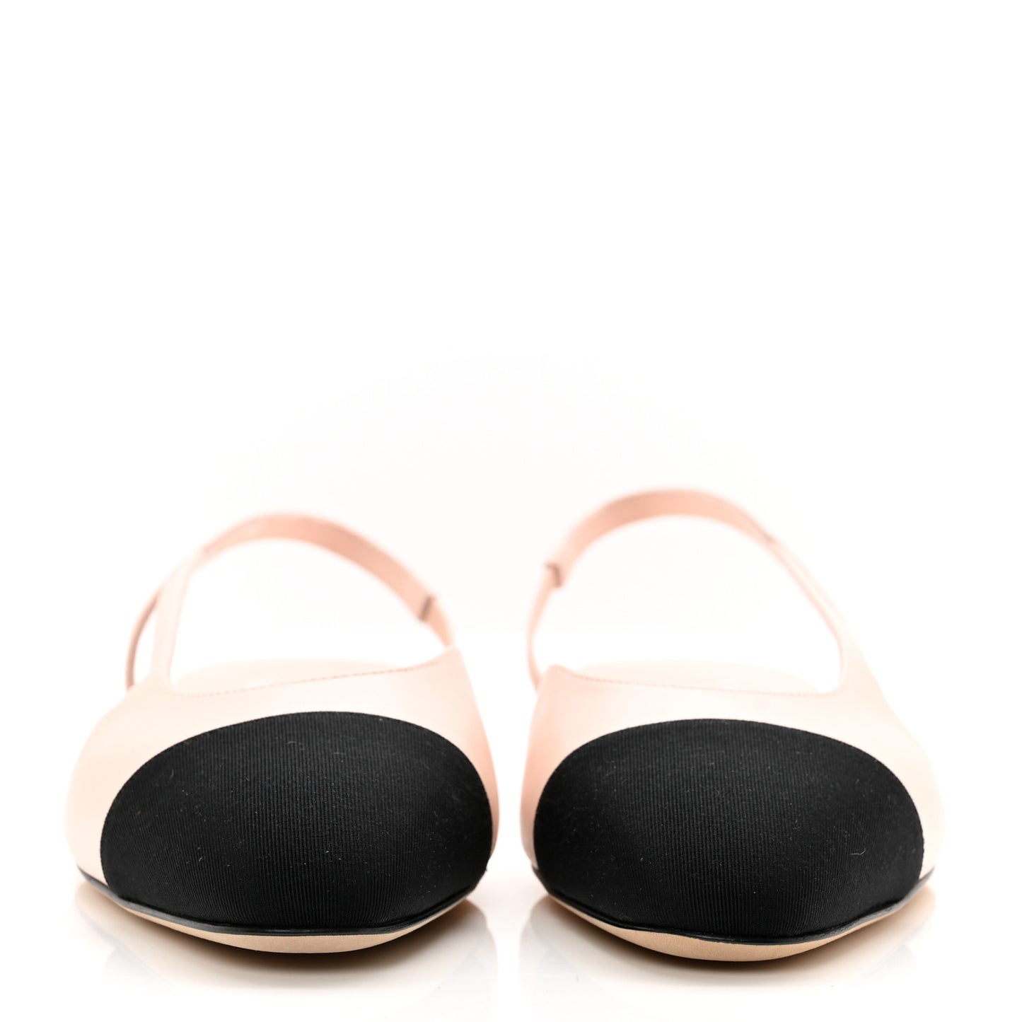 Calfskin Grosgrain Cap Toe CC Slingback Flats 38 Light Pink Black