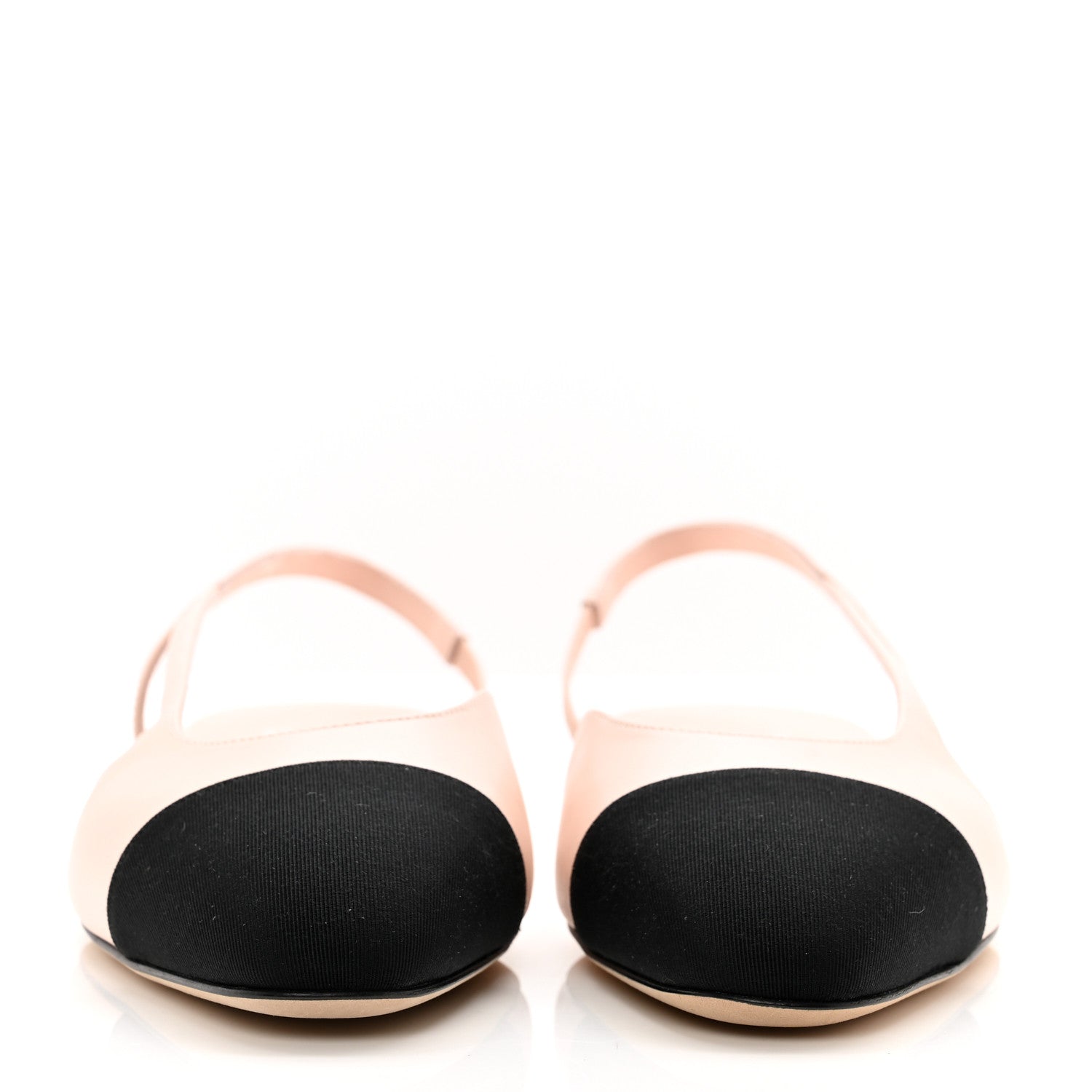 Chanel Calfskin Grosgrain Cap Toe CC Slingback Flats 38 Light Pink Black 2 of 9