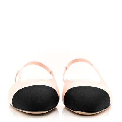 Chanel Calfskin Grosgrain Cap Toe CC Slingback Flats 38 Light Pink Black 2 of 9