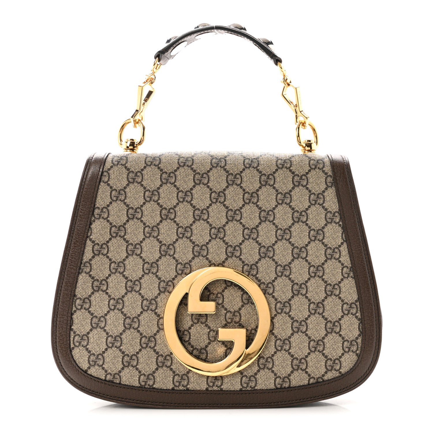 Gucci GG Supreme Monogram Textured Dollar Calfskin Web Medium Blondie Top Handle Shoulder Flap Bag Beige Ebony New Acero 1 of 10