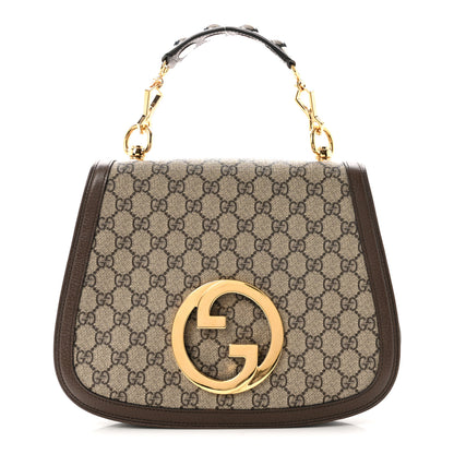 Gucci GG Supreme Monogram Textured Dollar Calfskin Web Medium Blondie Top Handle Shoulder Flap Bag Beige Ebony New Acero 1 of 10