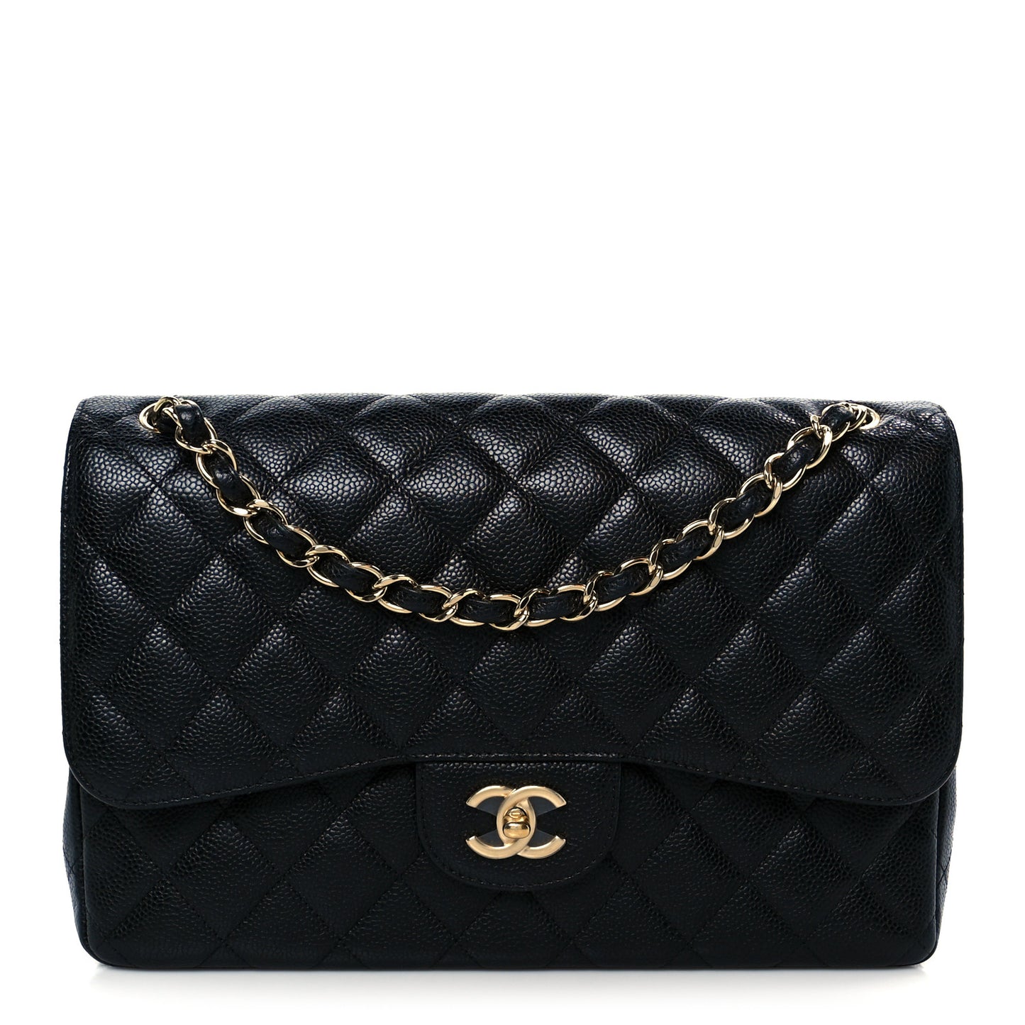 Caviar Quilted Jumbo Double Flap Black