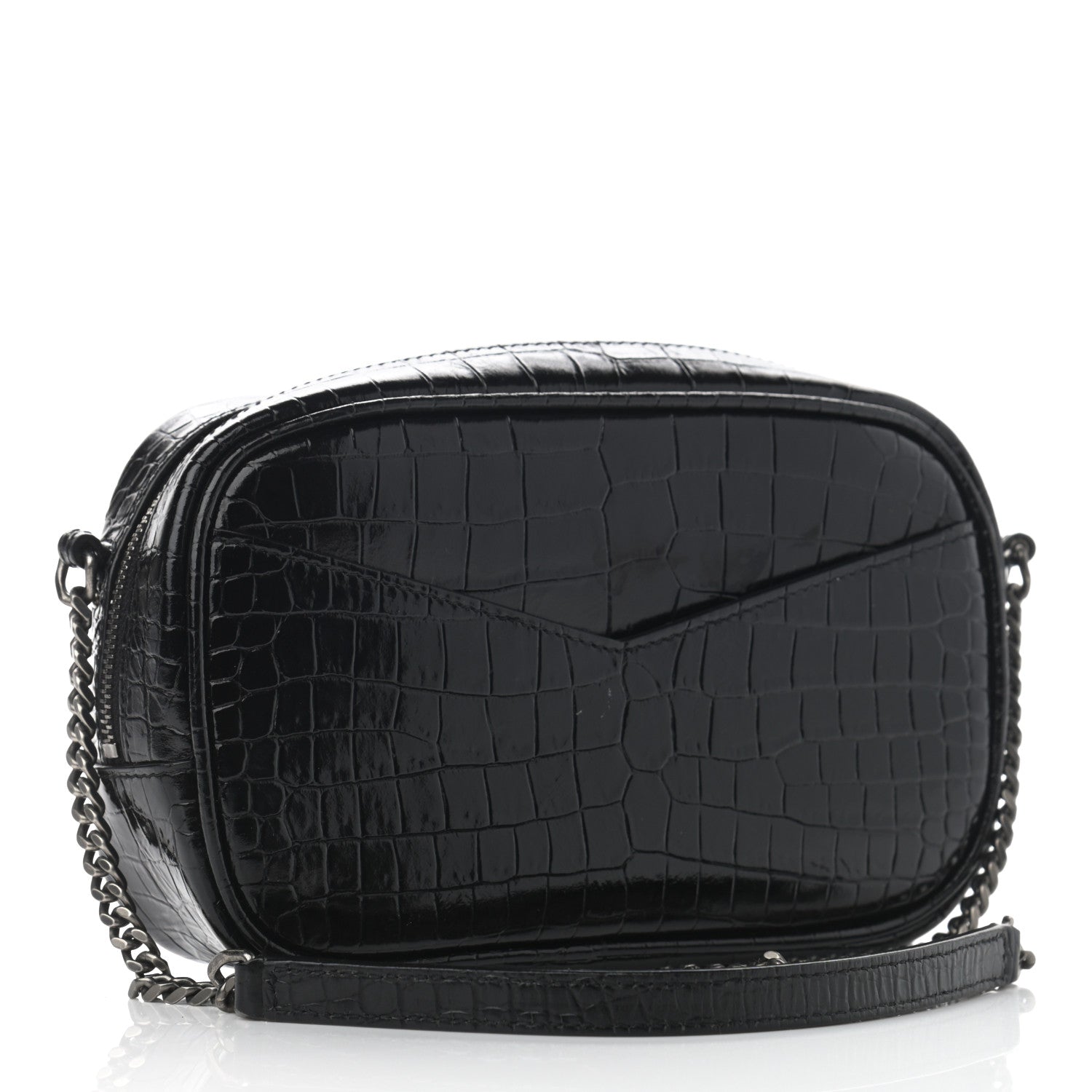 Saint Laurent Calfskin Crocodile Embossed Monogram Mini Lou Camera Bag Black 3 of 10