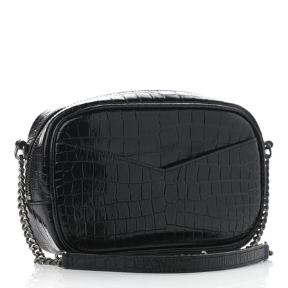 Saint Laurent Calfskin Crocodile Embossed Monogram Mini Lou Camera Bag Black 3 of 10
