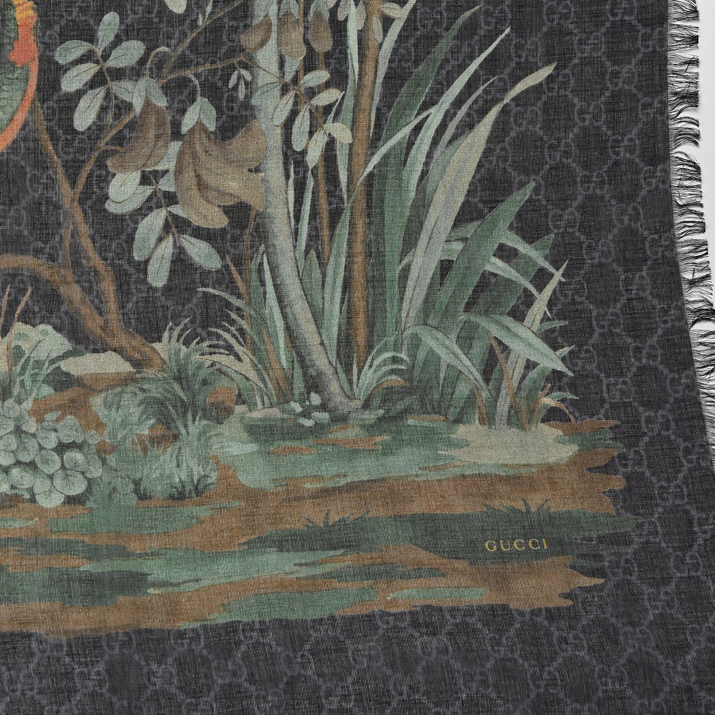 Modal Silk GG Monogram GG Tian Square Shawl Black Medium Grey