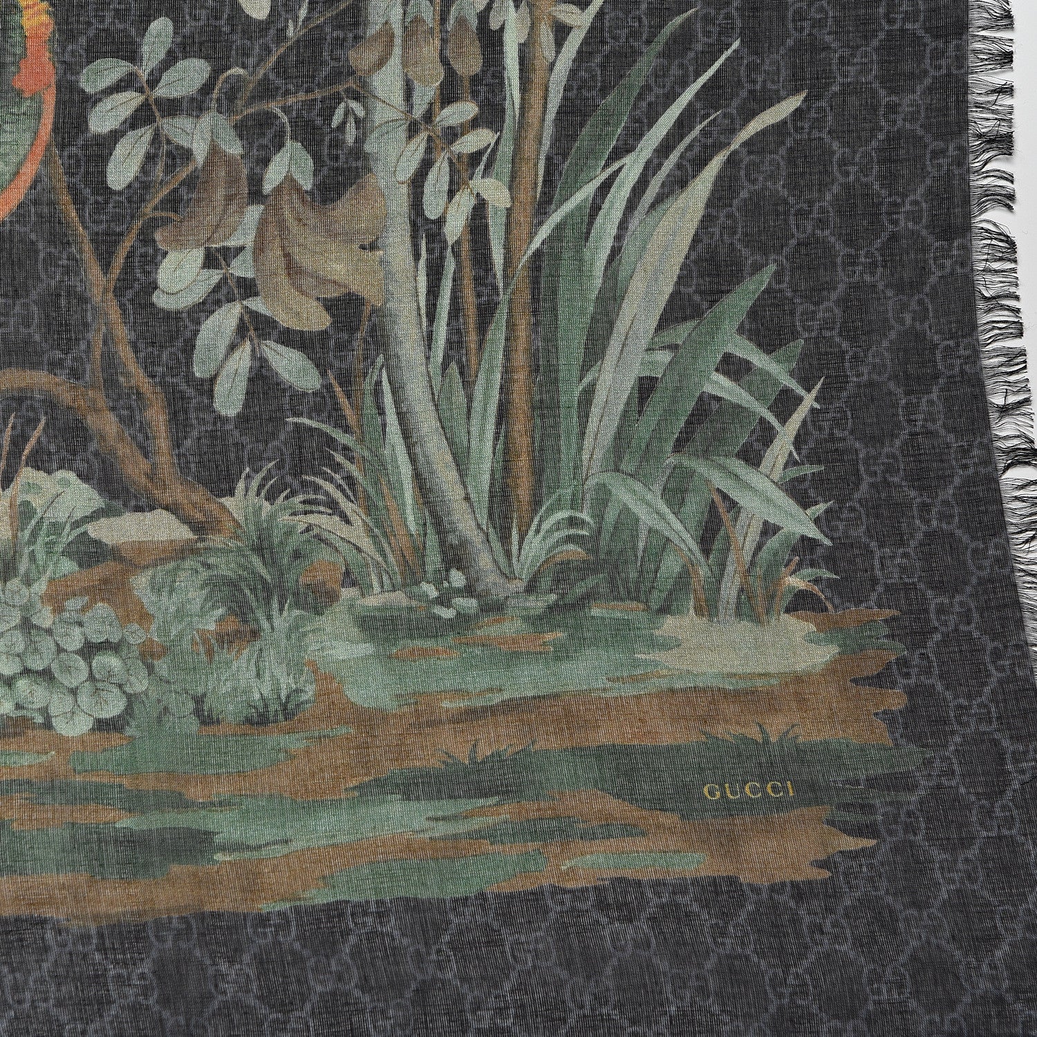 Gucci Modal Silk GG Monogram GG Tian Square Shawl Black Medium Grey 3 of 4
